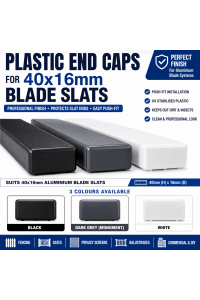 Plastic End Caps for 40x16mm Blade Slats - Black or White or Dark Grey