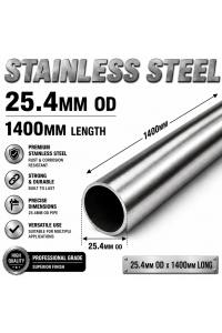 25.4mm OD x 1400mm 304 Stainless Steel Universal Exhaust Intake Pipe – 1.6mm Wall