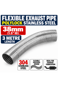 38mm ID x 3000mm Flexible Exhaust Pipe Stainless Steel 316 Polylock
