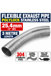 25.4mm ID x 3000mm Flexible Exhaust Pipe Stainless Steel 316 Polylock