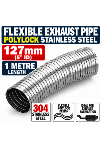 127mm ID x 1000mm Flexible Exhaust Pipe Stainless Steel 316 Polylock