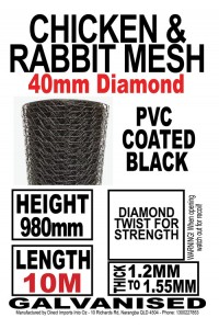 Chicken Rabbit Mesh DELIVERED 10m Roll 980h Galvanized coated black Wire Mesh 